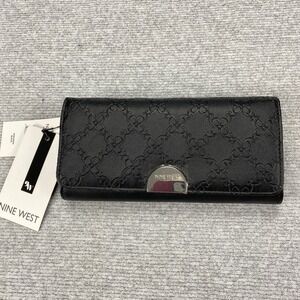Nine West Wildwood SLG Black Embossed Logo Tri-Fold Wallet  NWT